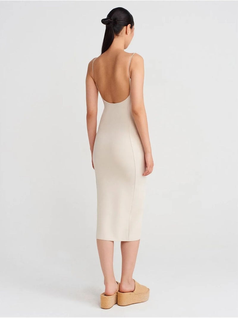 DILVIN Robe Midi Moulante Sans Manches Avec Découpe Crème - Kiabi