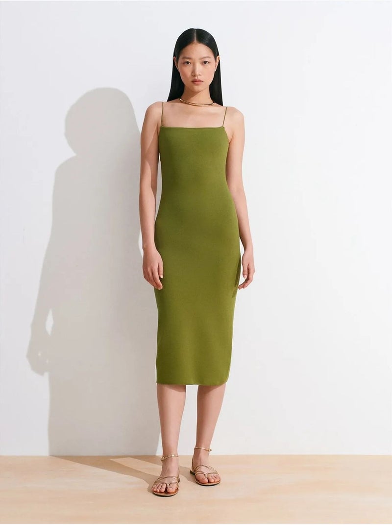 DILVIN Robe Midi Moulante Sans Manches Avec Découpe Vert kaki - Kiabi