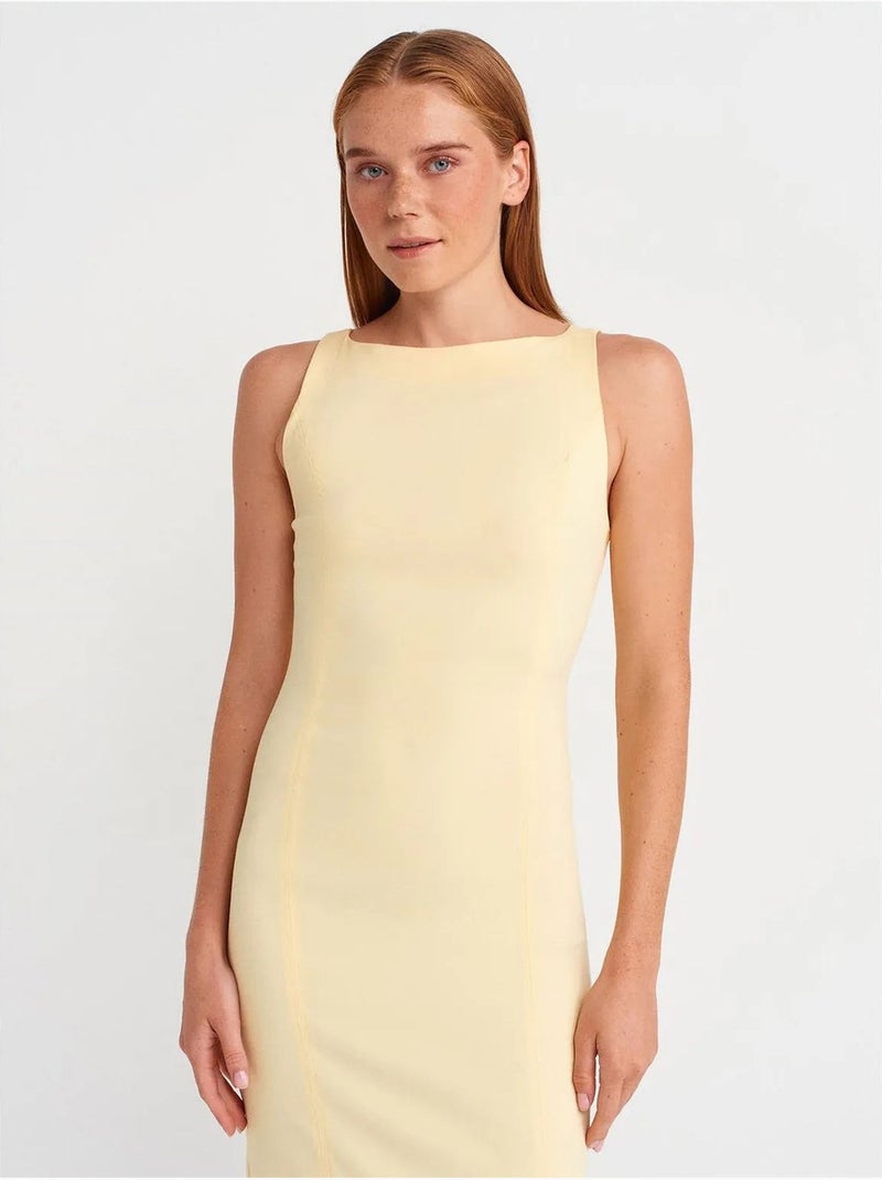 DILVIN Robe Midi Moulante Sans Manches Avec Fente Jaune citron - Kiabi