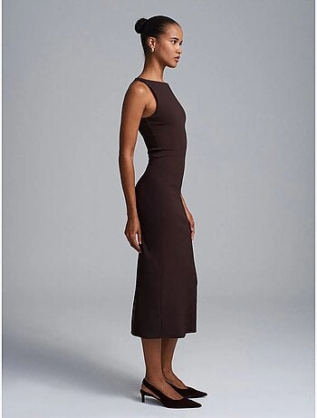 DILVIN Robe Midi Moulante Sans Manches Avec Fente