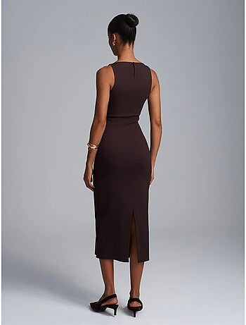 DILVIN Robe Midi Moulante Sans Manches Avec Fente