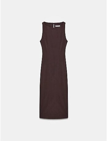 DILVIN Robe Midi Moulante Sans Manches Avec Fente