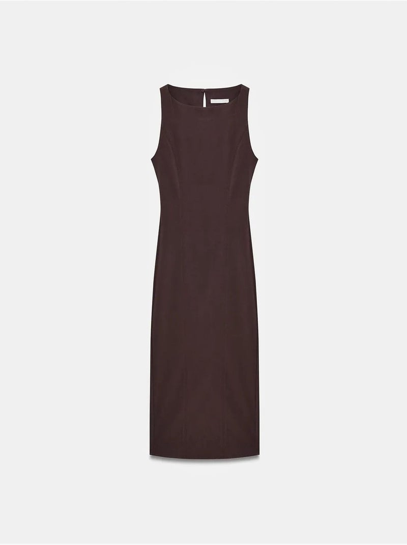DILVIN Robe Midi Moulante Sans Manches Avec Fente Marron foncé - Kiabi