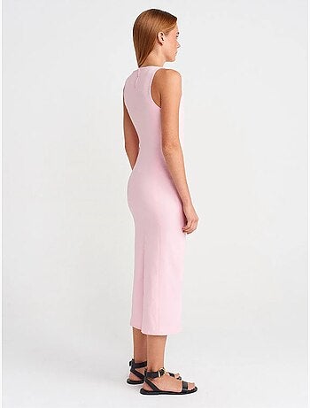 DILVIN Robe Midi Moulante Sans Manches Avec Fente