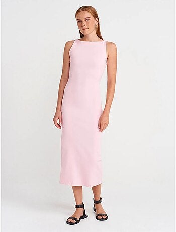 DILVIN Robe Midi Moulante Sans Manches Avec Fente