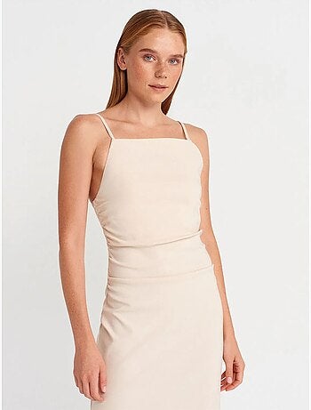 DILVIN Robe Midi Moulante Sans Manches