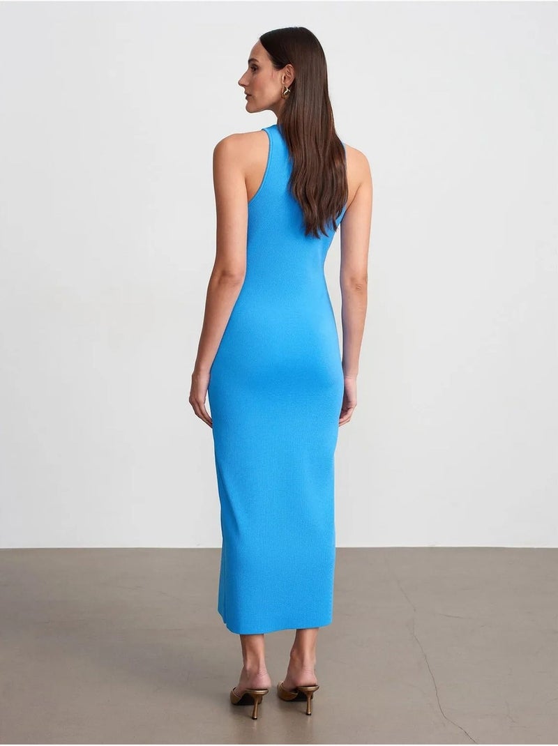 DILVIN Robe Midi Moulante Sans Manches En Maille Côtelée Bleu électrique - Kiabi