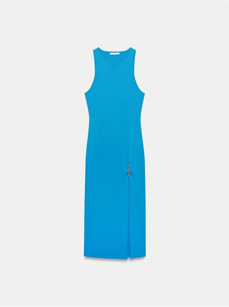 DILVIN Robe Midi Moulante Sans Manches En Maille Côtelée Bleu électrique - Kiabi