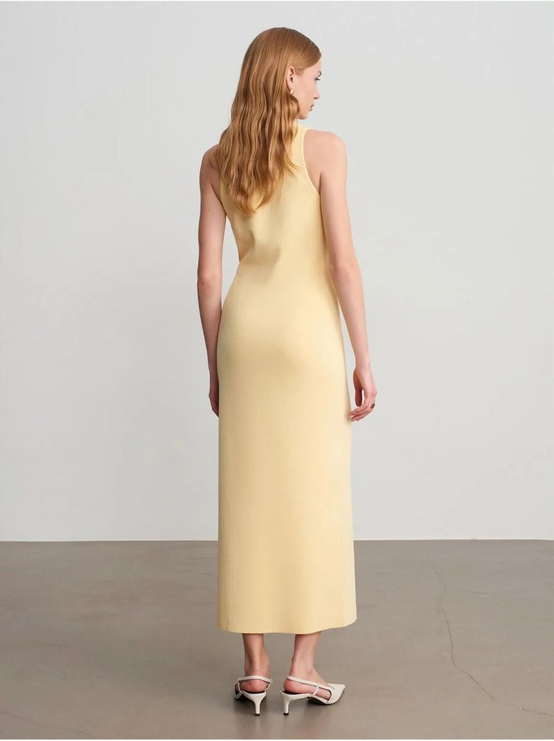 DILVIN Robe Midi Moulante Sans Manches En Maille Côtelée Jaune citron - Kiabi