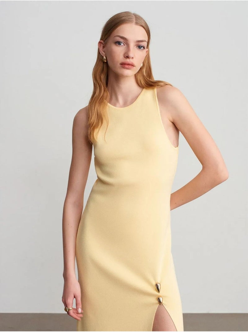 DILVIN Robe Midi Moulante Sans Manches En Maille Côtelée Jaune citron - Kiabi