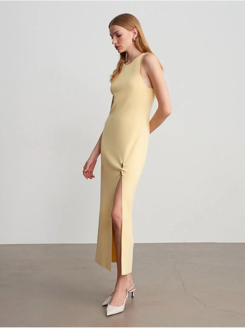DILVIN Robe Midi Moulante Sans Manches En Maille Côtelée Jaune citron - Kiabi