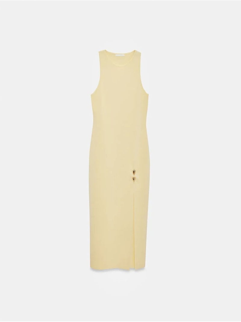 DILVIN Robe Midi Moulante Sans Manches En Maille Côtelée Jaune citron - Kiabi