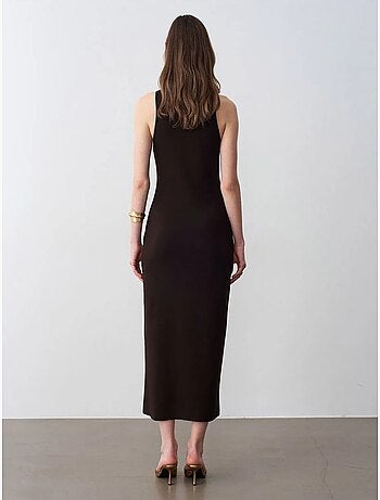 DILVIN Robe Midi Moulante Sans Manches En Maille Côtelée