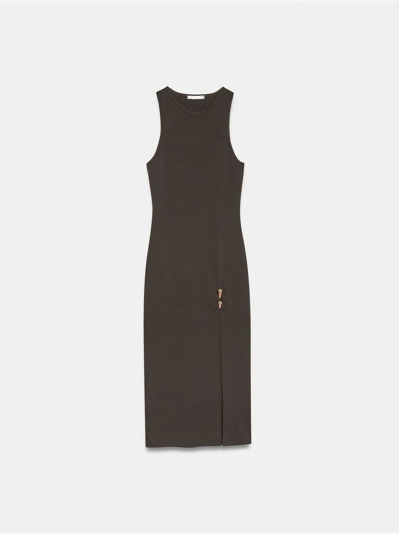 DILVIN Robe Midi Moulante Sans Manches En Maille Côtelée Marron chocolat - Kiabi