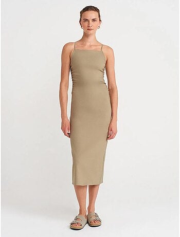 DILVIN Robe Midi Moulante Sans Manches