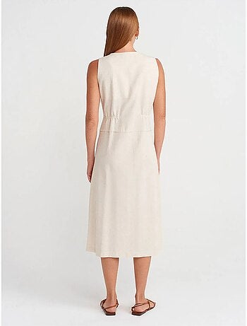 Dilvin robe midi sans manches à col v et boutons