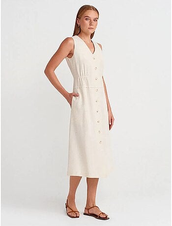 Dilvin robe midi sans manches à col v et boutons