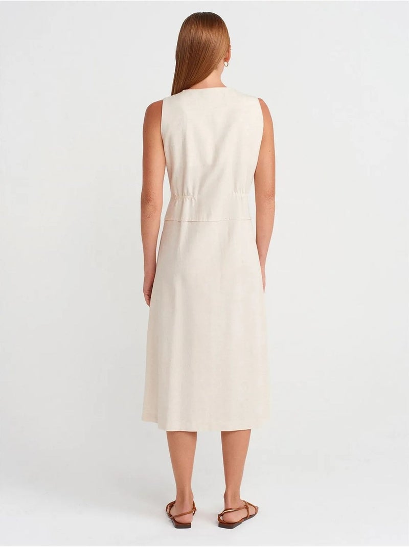 Dilvin robe midi sans manches à col v et boutons Crème - Kiabi