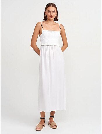 DILVIN Robe Midi Sans Manches En Ligne A, Col Carré