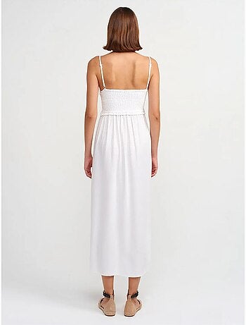 DILVIN Robe Midi Sans Manches En Ligne A, Col Carré