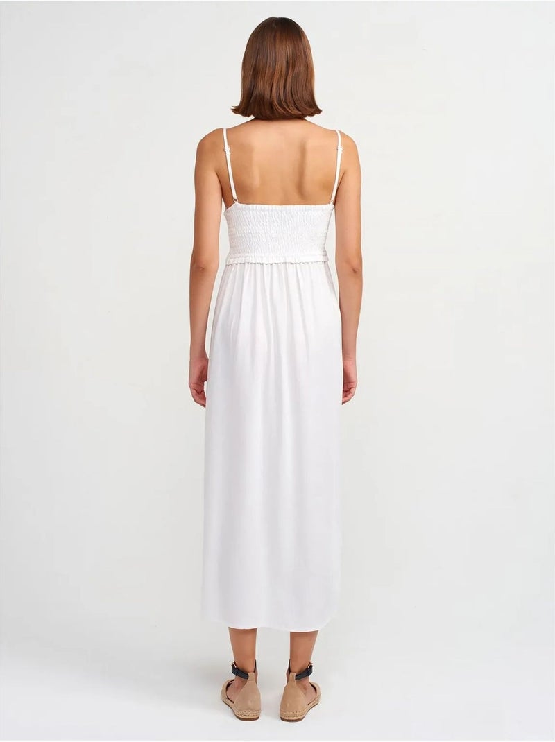 DILVIN Robe Midi Sans Manches En Ligne A, Col Carré Blanc - Kiabi