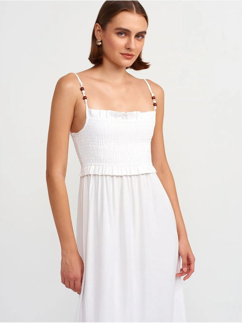 DILVIN Robe Midi Sans Manches En Ligne A, Col Carré Blanc - Kiabi