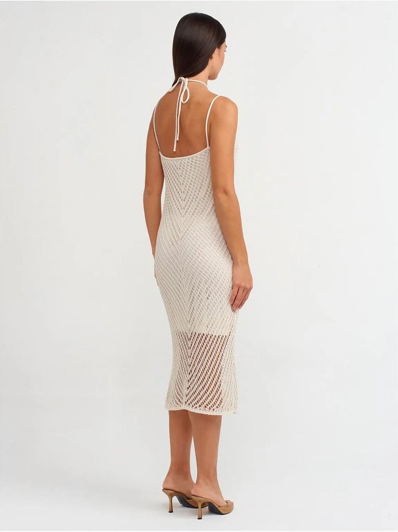 DILVIN Robe Midi Texturée À Col Halter Et Découpe Crème - Kiabi