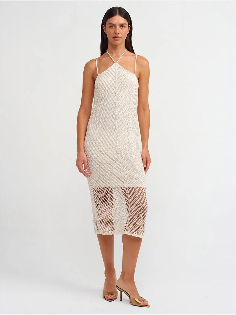 DILVIN Robe Midi Texturée À Col Halter Et Découpe Crème - Kiabi
