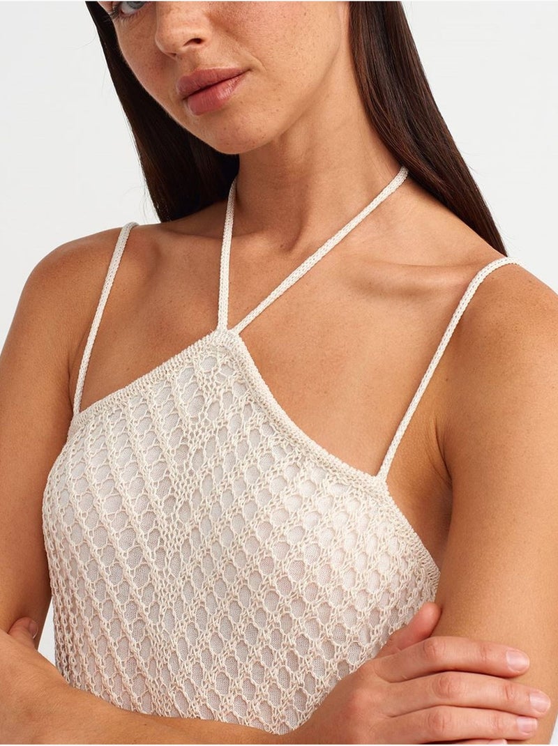 DILVIN Robe Midi Texturée À Col Halter Et Découpe Crème - Kiabi