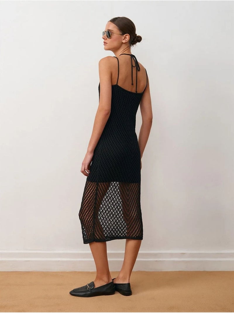 DILVIN Robe Midi Texturée À Col Halter Et Découpe Noir - Kiabi