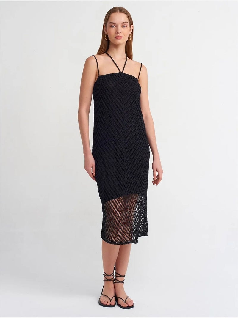 DILVIN Robe Midi Texturée À Col Halter Et Découpe Noir - Kiabi