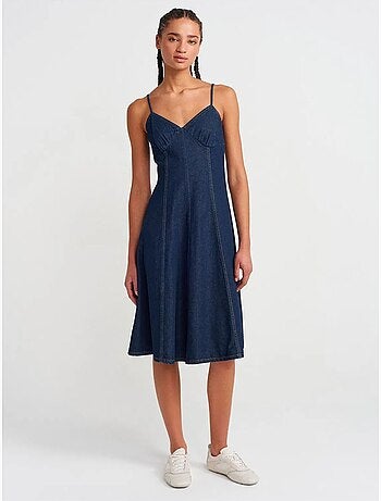 DILVIN Robe Midi Trapèze En Denim De Coton