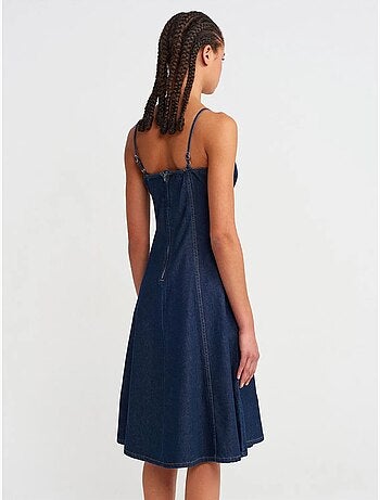 DILVIN Robe Midi Trapèze En Denim De Coton