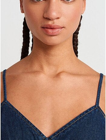 DILVIN Robe Midi Trapèze En Denim De Coton