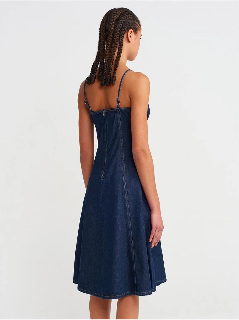 DILVIN Robe Midi Trapèze En Denim De Coton Bleu outremer - Kiabi