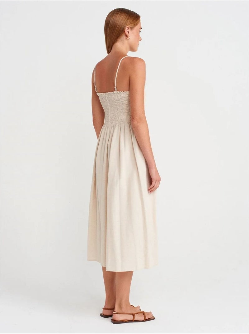 DILVIN Robe Midi Trapèze Sans Bretelles Crème - Kiabi