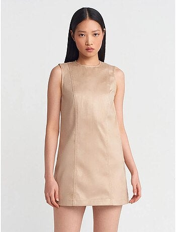 DILVIN Robe Mini Sans Manches En Similicuir