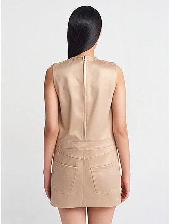 DILVIN Robe Mini Sans Manches En Similicuir