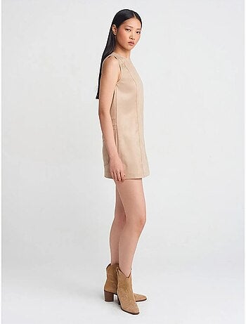 DILVIN Robe Mini Sans Manches En Similicuir