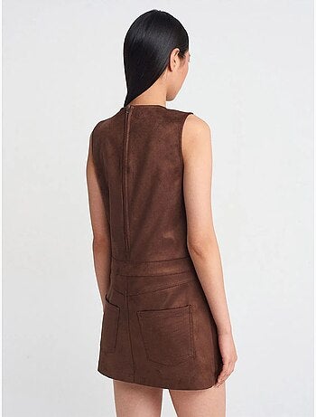 DILVIN Robe Mini Sans Manches En Similicuir