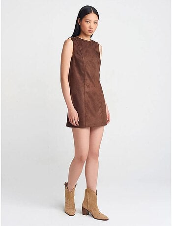 DILVIN Robe Mini Sans Manches En Similicuir