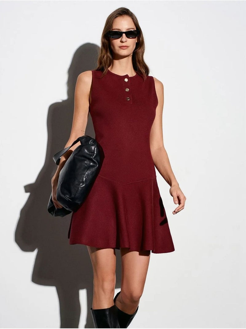 DILVIN Robe Mini Skater En Maille Sans Manches Rouge bordeaux - Kiabi