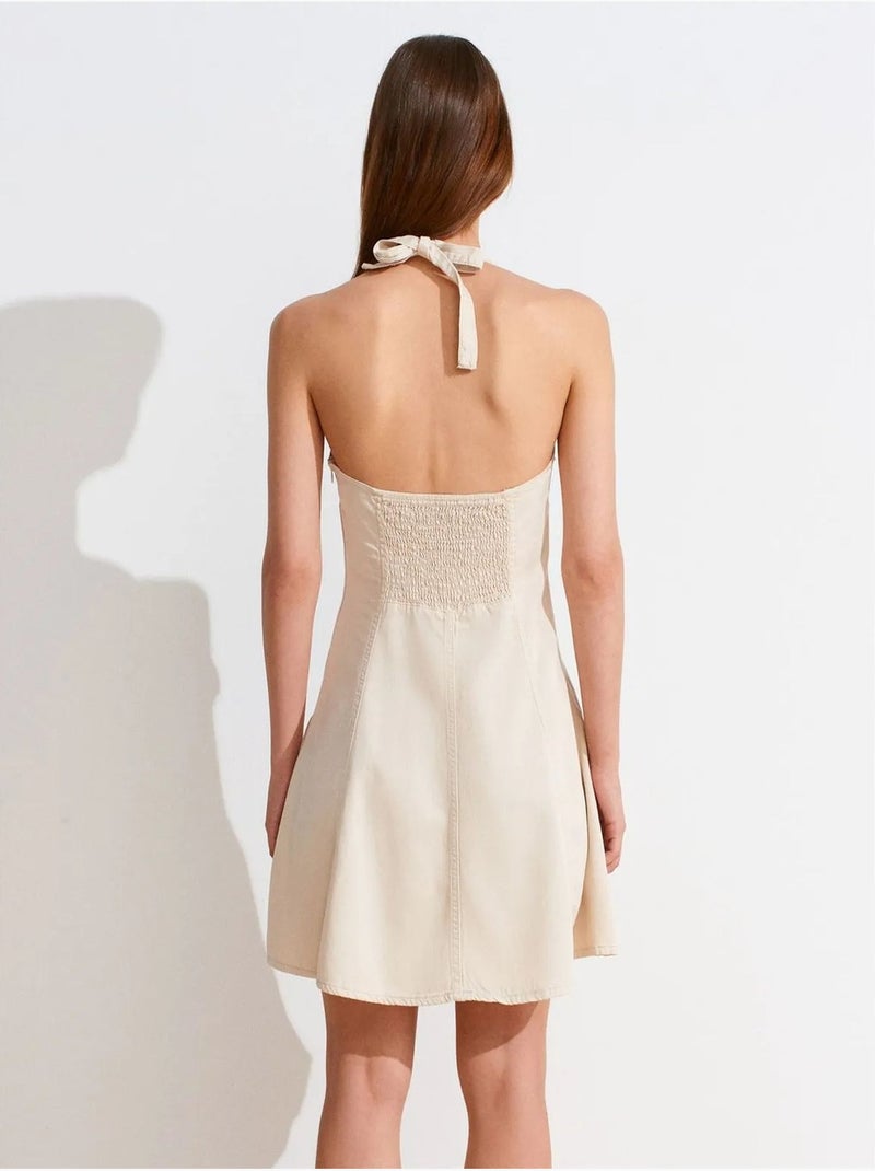 DILVIN Robe Mini Trapèze À Col Halter Beige naturel - Kiabi
