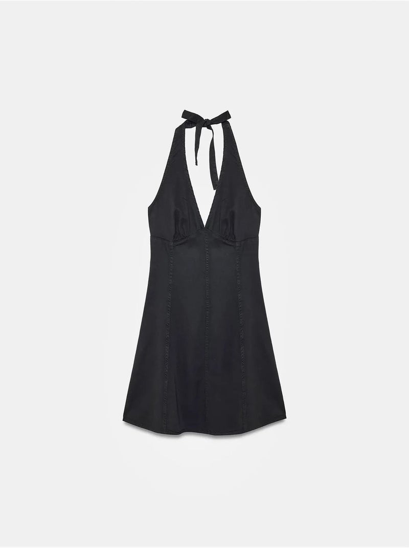 DILVIN Robe Mini Trapèze À Col Halter Noir - Kiabi