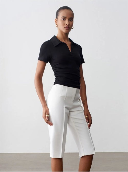 DILVIN Short Capri Droit Taille Haute Avec Fente - Kiabi DILVIN Short Capri Droit Taille Haute Avec Fente - Kiabi