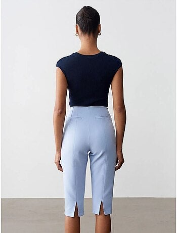 DILVIN Short Capri Droit Taille Haute Avec Fente