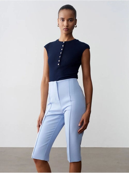 DILVIN Short Capri Droit Taille Haute Avec Fente - Kiabi