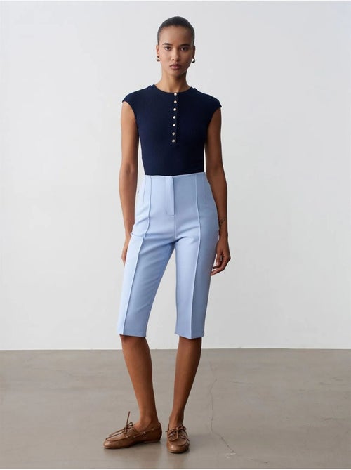 DILVIN Short Capri Droit Taille Haute Avec Fente - Kiabi