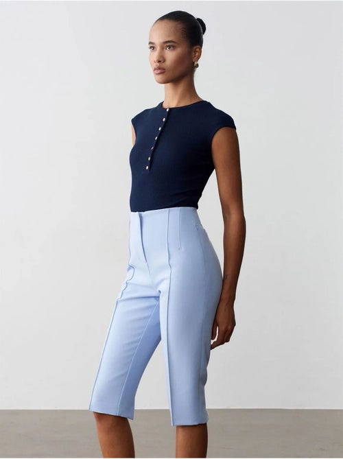 DILVIN Short Capri Droit Taille Haute Avec Fente - Kiabi