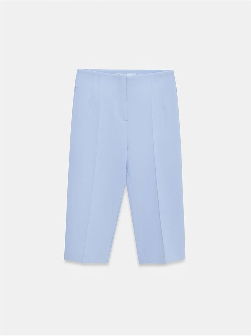 DILVIN Short Capri Droit Taille Haute Avec Fente Bleu ciel - Kiabi